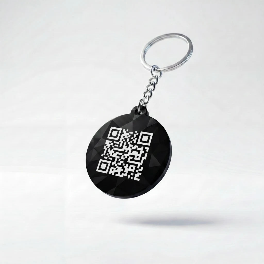Tył breloka kółko - QR, kryształ