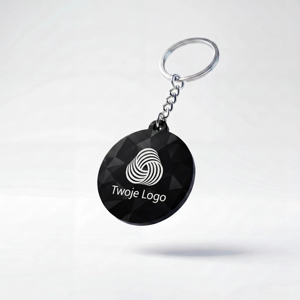 Tył breloka kółko - logo, kryształ